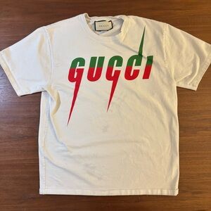 Gucci Off-White Tee with Red and Green Accents